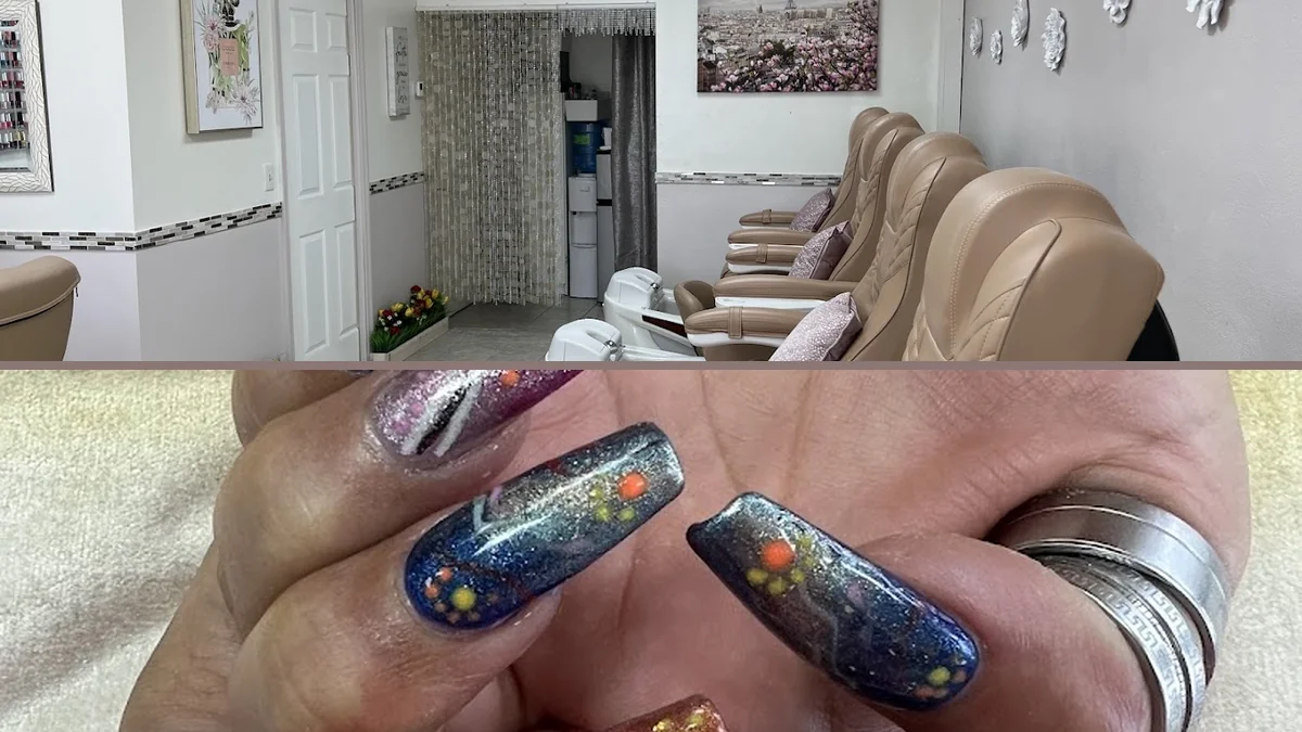 Wheelchair-accessible seating inside a nail salon.