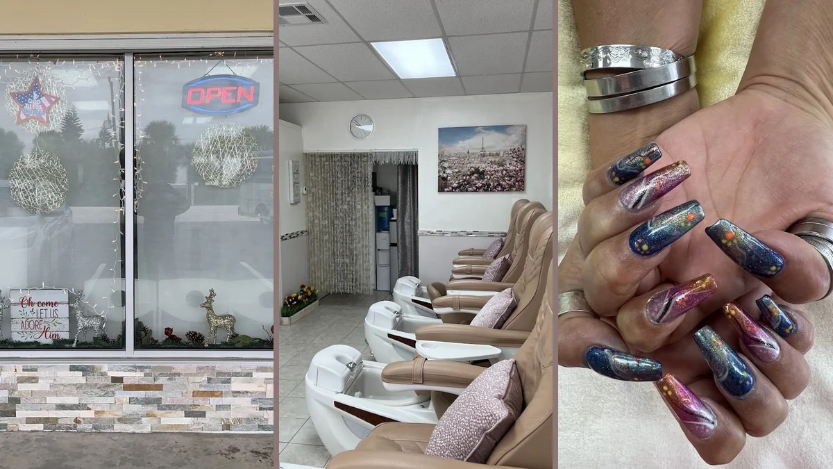 Polished nail service area with bright lighting.